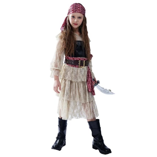 Piratskjørt for jenter med blonder til Halloween Langermet Rollelek Kjole Temafest Sceneforestillingskostyme(L,EE465)
