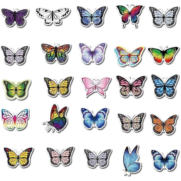 50 st Butterfly Stickers Pack, Färgglada härliga vattentäta klistermärken för bärbar dator, klippbok, fönster, vattenflaska, kuvert, present till tonåringar, vuxna