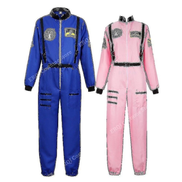Astronaut kostume rumdragt til voksne cosplay kostumer Lynlås Halloween kostume par flyve jumpsuit Plus størrelse uniform (XXXL, hvid til kvinder)