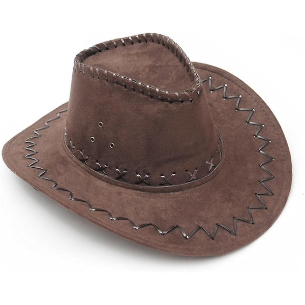 Cowboyhat Ruskind Cowboyhat Bred skygge vestlige cowboyhatte Autentisk Gunslinger Hat Filt Cowboyhat til mænd Kvinder størrelse:mørk kaffe