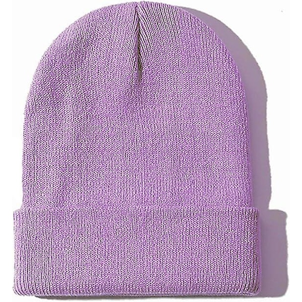 2 Pakk Unisex Beanie-Hatter For Menn Og Kvinner Strikket Vinter Beanies Lys Lilla