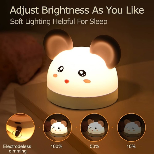 Nattlampa för barn 3-i-1 väckarklocka och nattlampa 7 färger led bärbar mus Silikon sängklocka Justerbar ljusstyrka med fjärrkontroll USB Re