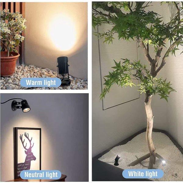 2 stk Led spotlys indendørs til planter, 3-farve accentbelysning Dæmpbare uplights Spotlight-lampe med lysdæmper（2 stk.）
