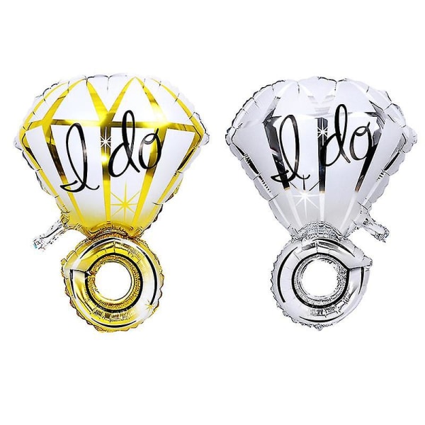 2 stycken I Do diamantringballonger Stora aluminiumfolieballonger för alla hjärtans dag dekorationsballonger (guld & silver)