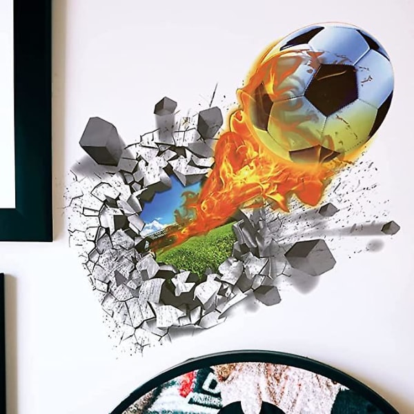 2-delade fotboll 3d väggdekaler (70x50cm) I Dekorativa klistermärken Wm Em Sportaffisch I Väggklistermärke för pojke Barnrum Barn Baby