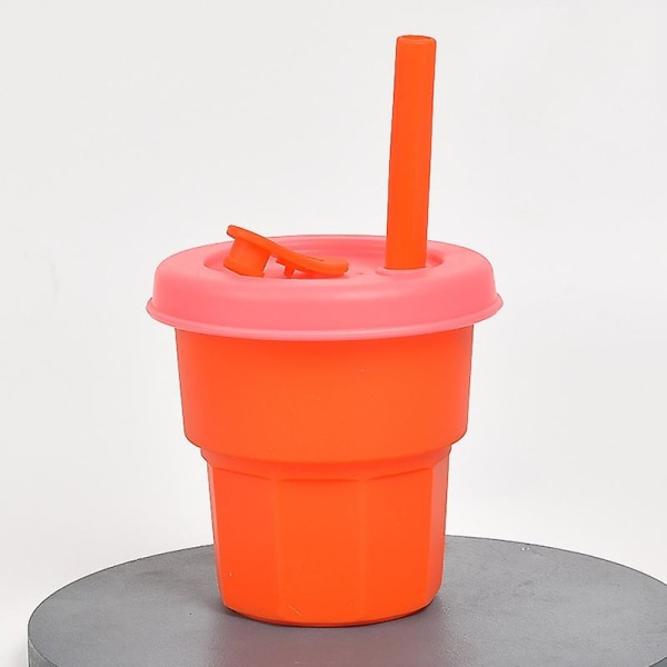 Silikonhalmkoppar för barn Drop- och högtemperaturbeständiga vattenkoppar Orange Cup + Cherry Blossom Pink Cover(400ml)