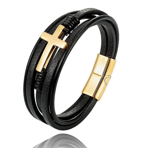 Nyt armbånd til mænd Cross Mutilayer flettet læder indpakning High End armbånd Trend personlighed mode smykker (brun sort)