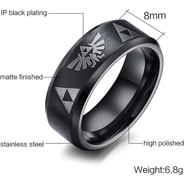 Heytea 8mm The Legend of Zelda Triforce Ring, rostfritt stål matt finished band - -