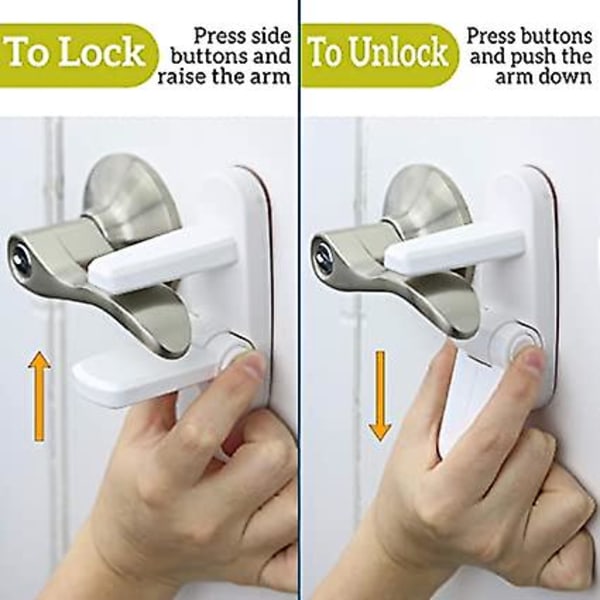 Förbättrat barnsäkert dörrspakslås (2-pack) hindrar småbarn från att öppna dörrar. Enkel enhandshantering för vuxna. Slitstark abs med 3m självhäftande Ba