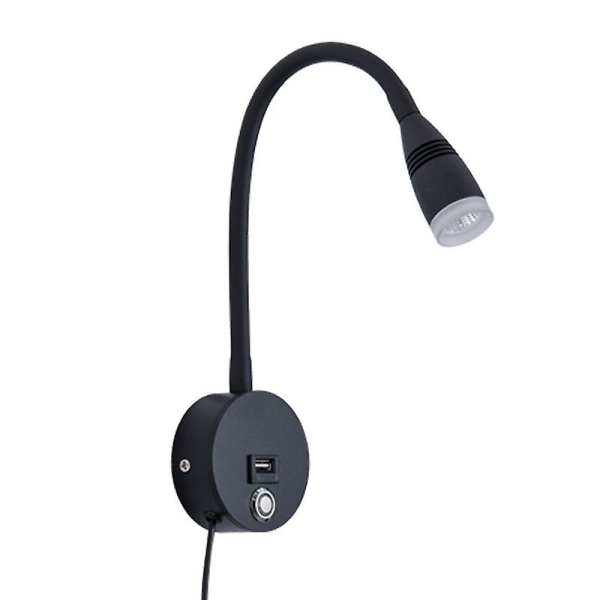Led Väggläslampa Sconce Läslampa Flexibel Svanhals 3w Dimbar Touch Switch-lampa Med USB laddningsport och kabel Vägglampor vid sängkanten
