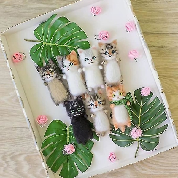 Gör-det-själv-ullfilt-kattpaket plyschdocka present till kattälskare, nålfiltande kattmönstersats, söt kattfiltplysch fyllda dockor, handgjorda icke färdiga katter
