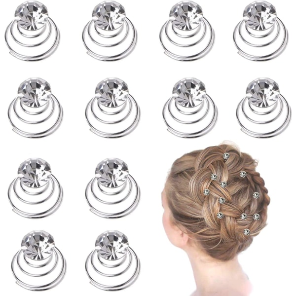 12 delar Kristallhårspolar Rhinestone-hårtillbehör, spiralhårnålar, för bröllop, bröllop, bal, fest och viktiga tillfällen