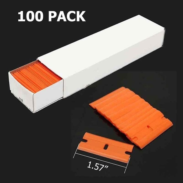 3 Pack Plastic Razor Blade Scrapers + 100 Pack Plastic Replacement Blades Stickers Decals Paint Labels Scraper Removal Tool For Auto Window Glass Tint