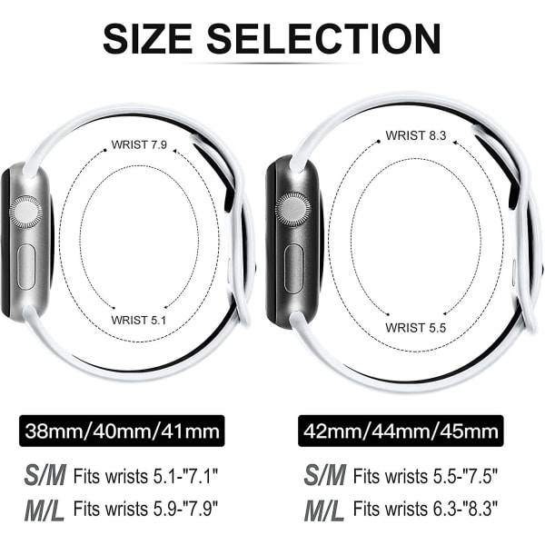 Vit/svart 2st Sportrem Kompatibel med Apple Watch rem 38/40/41mm, Andas Silikon Spänne med dubbelt hål, För Iwatch Series 7 6 5 4 3 S