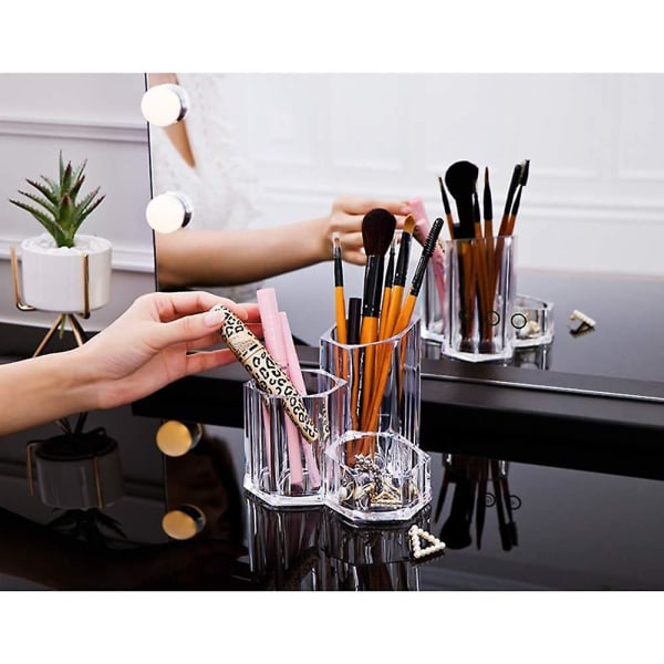 Makeup Organizer Borsthållare Akryl 3 sektioner Kosmetisk case Stativ för smink, tandborstar, penna, pinnen