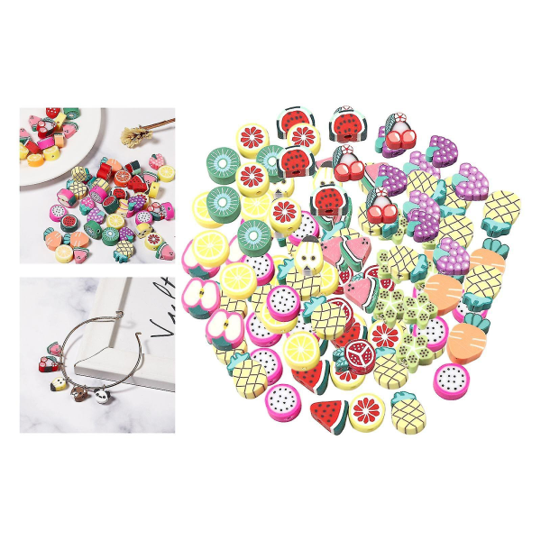 100x Multi Colors Polymer Clay Beads Frukt Spacer Beads Gjør-det-selv-smykker finne