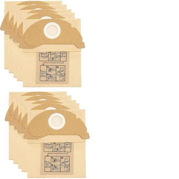 Ersättningspåsar för 10-pack pappersfilter som är kompatibla med Krcher våt- och torrdammsugare Karcher A2004/wd2250/mv2