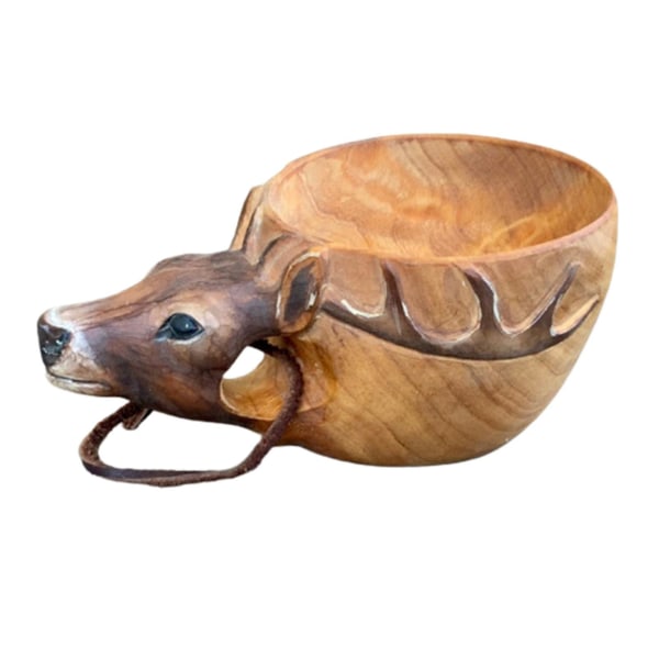 Wooden Mug Animal Shape Portable Camping Drinking Cup Hand Carved Outdoor Cup Deer