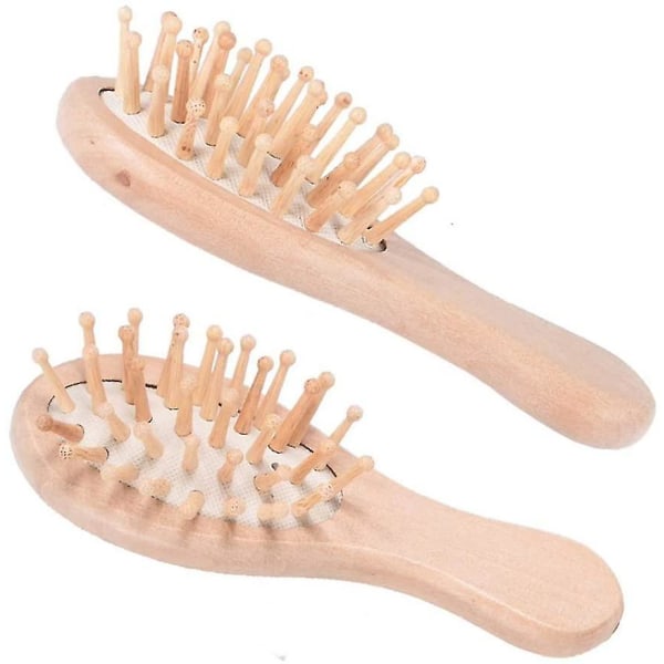 Bambu hårborste Antistatisk hårkam lösgörande träborste hårborste med handträ färg 2st