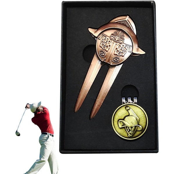 Golf Divot Tool - Zinklegering Divot Tool Metallgaffel Pitch Groove Pitch Fork Tillbehör för golfare（koppar）