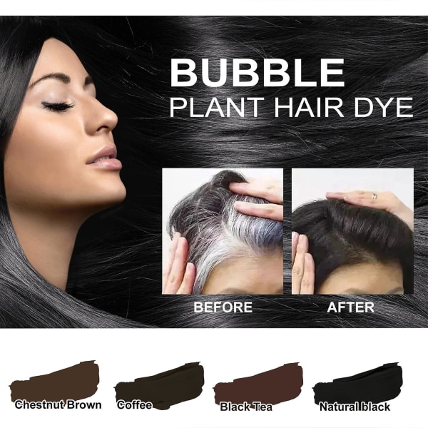 Naturlig bobleplante hårfarge Skånsom ikke-stimulerende botanisk boble hårfarge for hårstyling og pleie (mørkebrun)