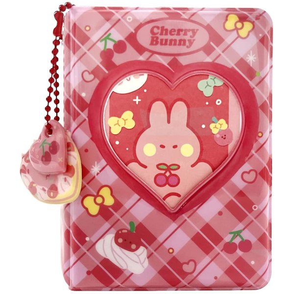 3 tums fotokortsalbum Kpop mini fotoalbum , kärlekshjärta Hollfotokort ID-hållare 40 fickor med björnhänge och kaninkort (rött)