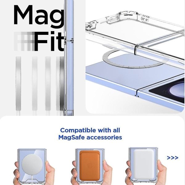 Z Flip 5 klart etui, magnetisk krystalklart stødsikkert etui til Samsung Galaxy Z Flip 5 kompatibel med Magsafe (gennemsigtig)