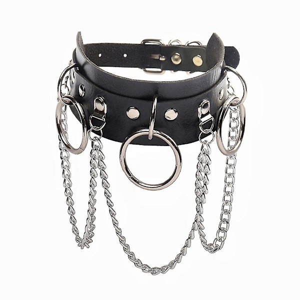 Kvinders PU Læder Choker Halskæde O-Ring Halskrave Kæde Gothic Punk Cosplay Rekvisitter