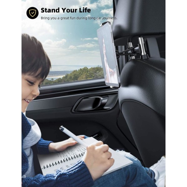 Nackstödsfäste för bil, nackstödshållare för surfplatta - stativvagga kompatibel med enheter som Ipad Pro Air Mini, Galaxy Tabs, andra 4,7-10,5" mobiltelefoner A