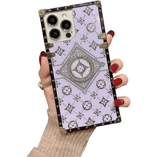 Fyrkantigt sött cover för flickor, kvinnor TPU Lyxigt Flower Design Case Kompatibel med Iphone 13 Pro Max 6,7" Stötsäkert Skyddande Heavy Duty Lila Case