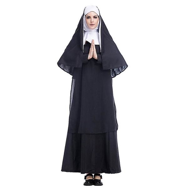 Halloween-dräkt för kvinnor Nunna Missionär Cosplay-kläder, storlek:l, byst: 108 cm, klänningens längd: 144 cm, axelbredd: 40 cm