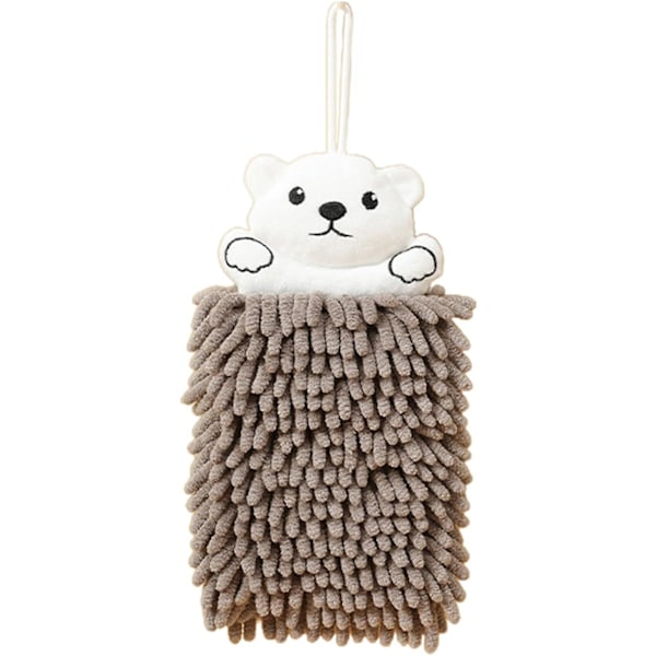 Cartoon Chenille Bear Hand Towel Animal Cute Hanging Hand Wipe Ball Hand Towel Strong Absorbent Quick Drying with Hanging Rope Grey