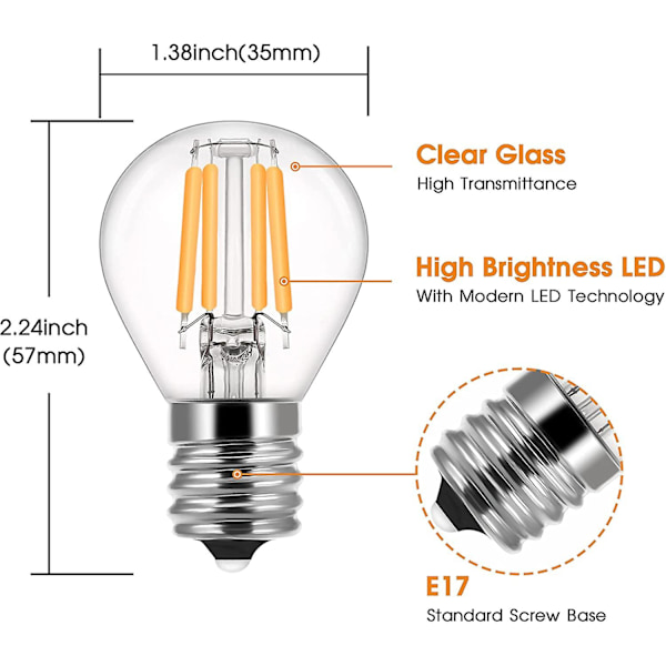 E17 Base Led Globe Bulb 40w Incandescent Equivalent 4w Mini S11 Led Filament Replacement Bulb E17 Intermediate Base Warm White For Home Light Fixt