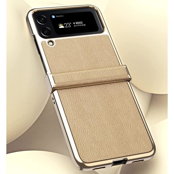 Case i läder passande för Samsung Galaxy Z Flip 4 5g 2022, hopfällbart mobiltelefonskal för Z Flip4, cover mot fall med galvanisk gångjärn