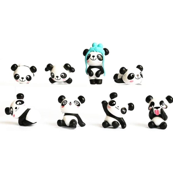 Panda Doll Mini Panda Toy Panda Tårtdekoration Söt Panda Födelsedagsfest dekorationer (8 stycken/1 set) - -