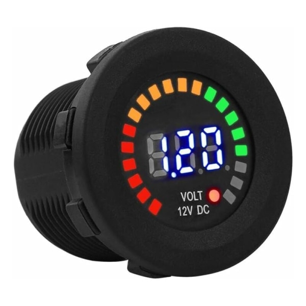 MINKUROW 12V digital voltmätare med LED-skärm, vattentät DC voltmeter, digital rund panel för båt, fordon, motorcykel, lastbil, ATV, UTV, husvagn