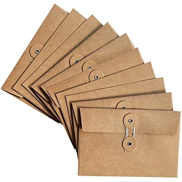10 stk Kraft papir konvolutt Vintage konvoluttlommer med knapp og streng lukking for post postkort regninger invitasjon brun
