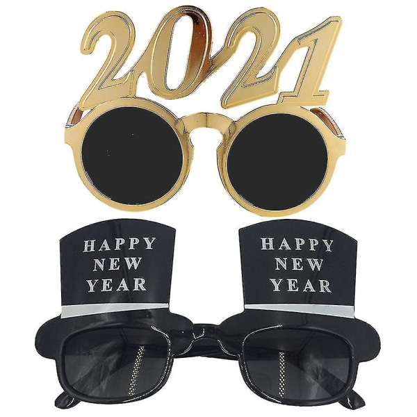2st 2021 digitala glasögonbågar Kreativa glasögon Festfotorekvisita Nyårsglasögon (2021 glasögon + glasögon för gott nytt år)