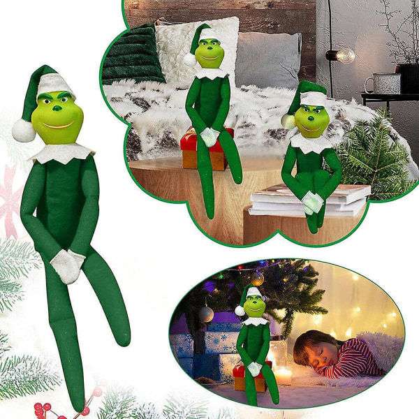 Christmas The Grinch Elf stoppad docka plysch leksak prydnad julgran hänge hängande dekoration present till barnGrön
