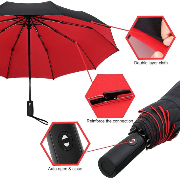Paraply, Kompakt - 105 Cm - Svart / Röd
