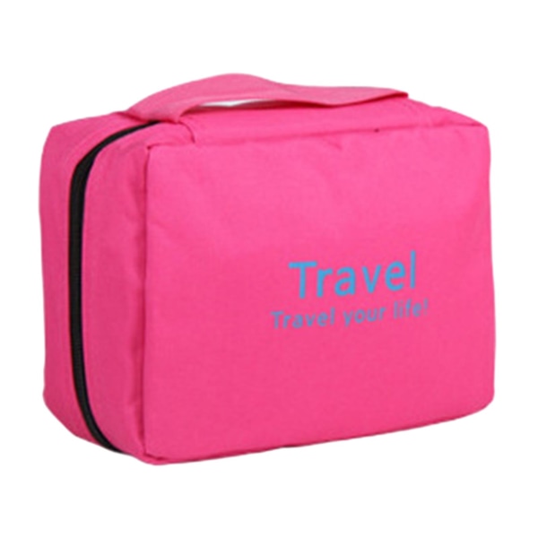 Bærbar lille lynlåsvaskepose med håndtag Vandtæt letvægts toilettaske til kvinder, mænd, unisex (Pink)