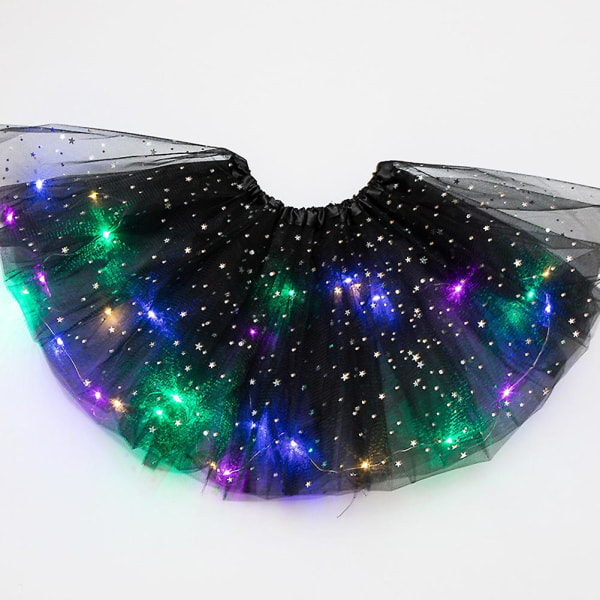 Modepailletternederdele med LED-lys åndbar festkjolekostume til voksne kvinder (sort)