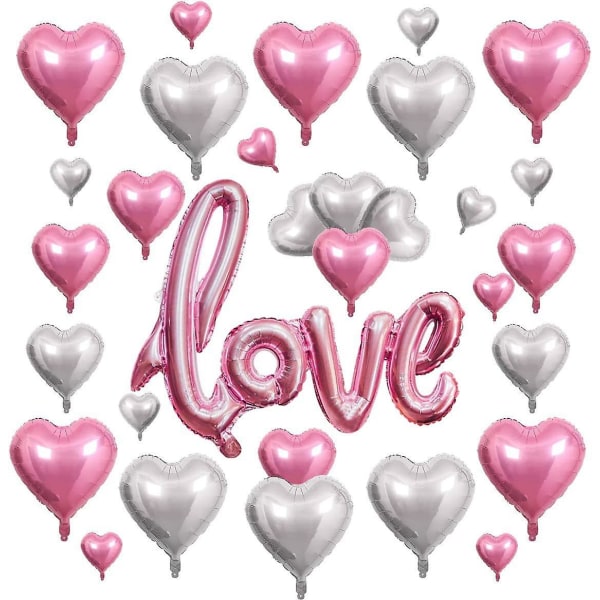 Folie Combo Ballong Set 30ps Rosa Kärlek Romantisk Kärlek Alla hjärtans dag Bröllopsdekoration Arrangemang