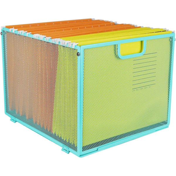 Hanging File Organizer Mesh Folder Box, Metal Flie Cabinet Organizer Letter Size File Crate Folder Holder Storage Box,blue