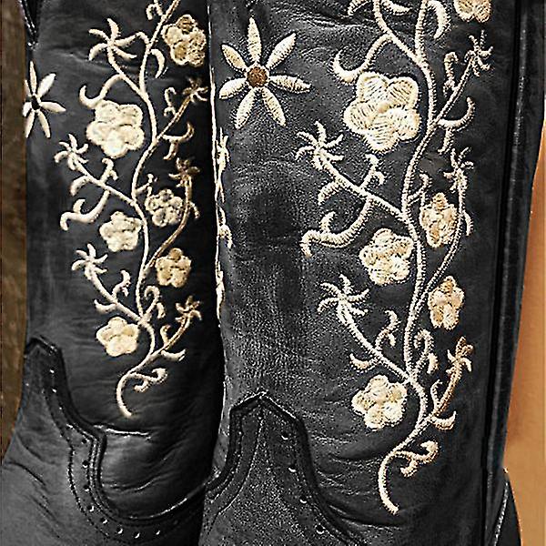 Women's Cowboy Cowgirl Boots Modern Western Embroidered Wide Calf Square Toe Cowboy Boot For Women Black 39
