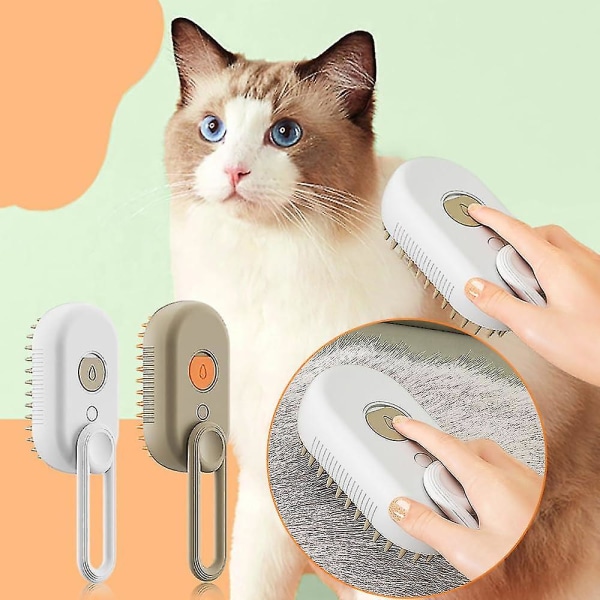 Självrengörande elektrisk ångande kattborste, 3 i 1 katt ångande borste för hundborstar för skötselmassage, vård och hårborttagning (kaffe)