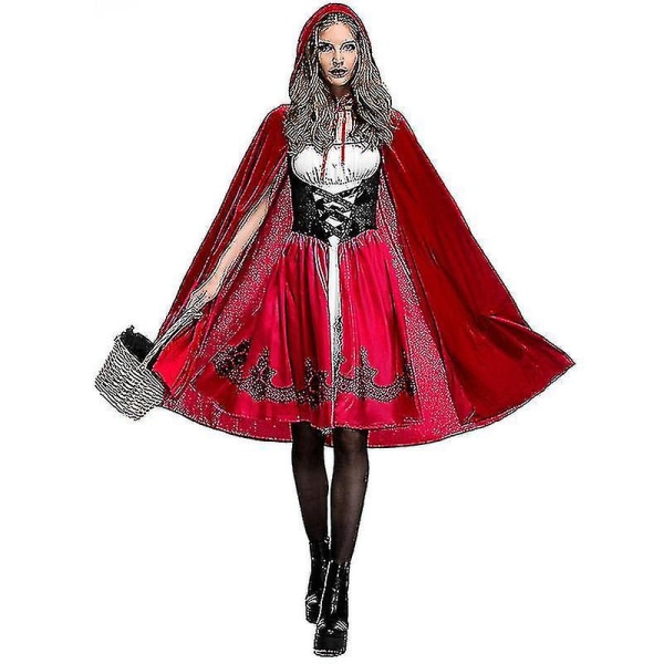 Rödluvan för kvinnor Dräkt Halloween Fantasy Möhöga Cosplay Kostym(S）