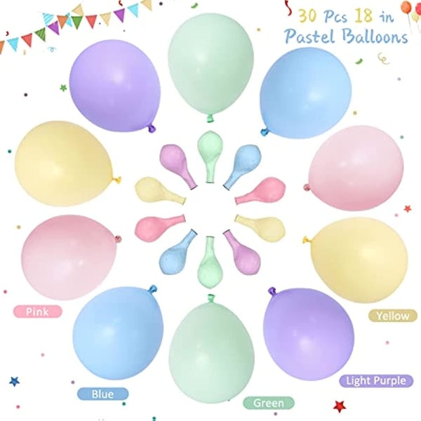Unisun 30 stk 18 tommers pastell regnbueballong stor fargerik macaronballong（pastell）