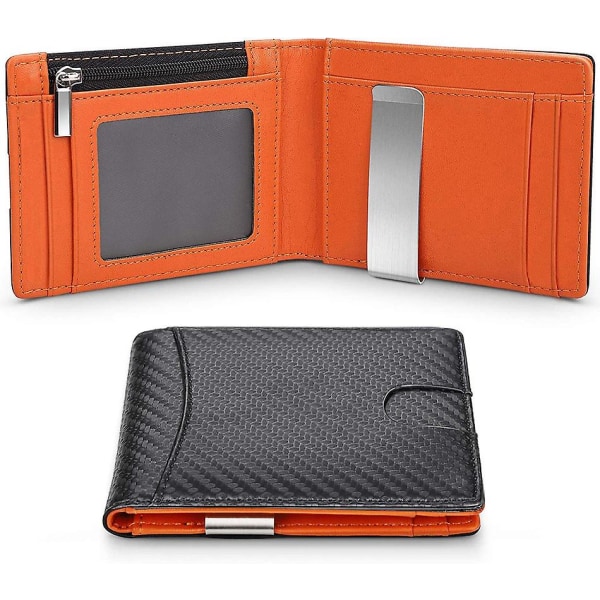 Herrplånbok i äkta läder Rfid-blockerande yttre svart och inre orange