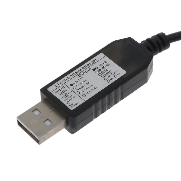 USB - 4,2 V 5,5 x 2,5 mm laturin kaapeli, jossa on LED-merkkivalo Led-otsavalaisimelle